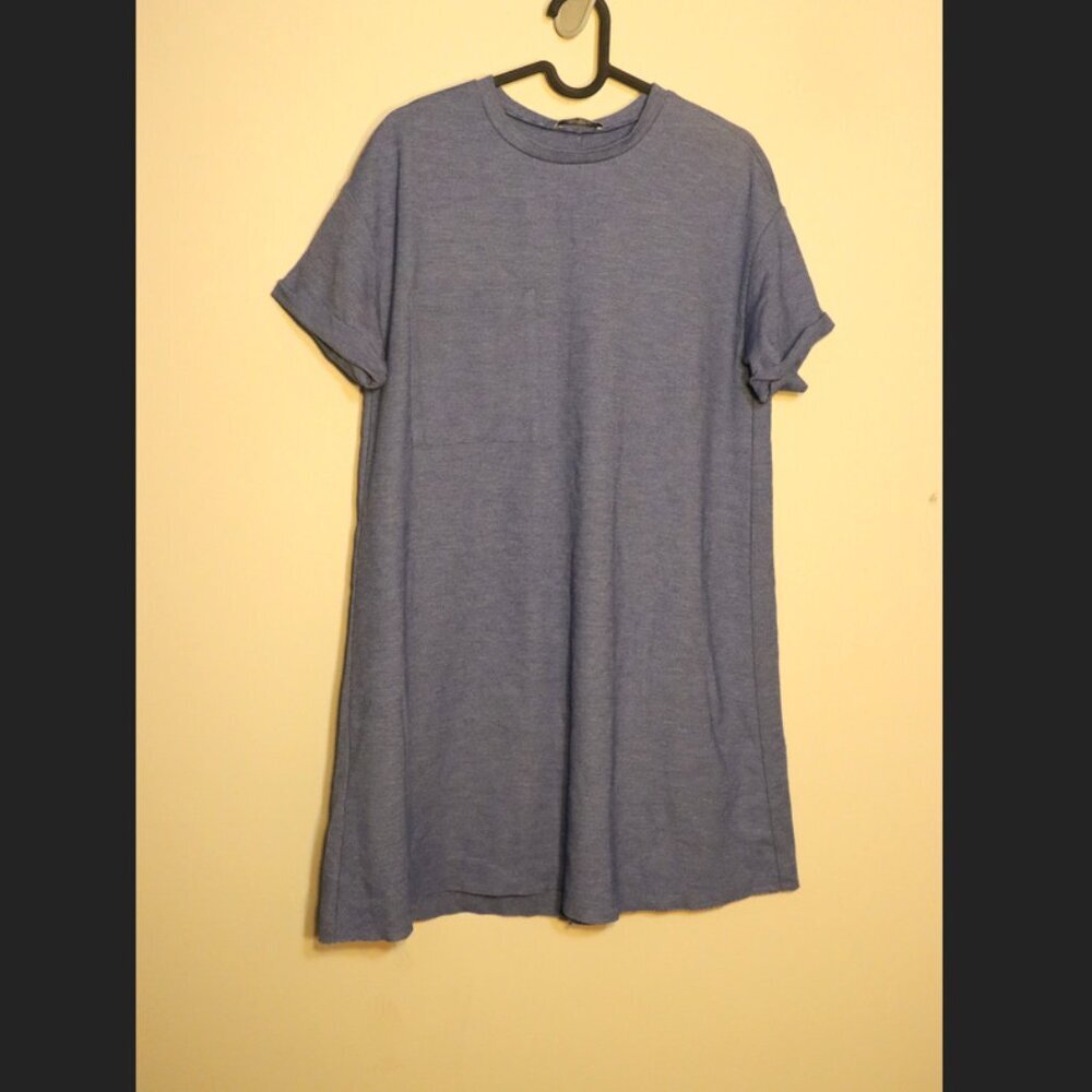 Zara Trafaluc Blue short sleeved tshirt dress, front chest pocket, Eur/USA